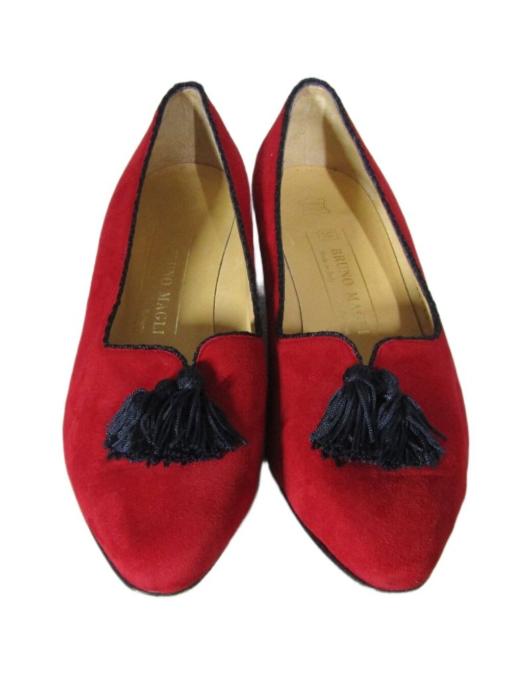 BRUNO MAGLI Red Suede Tassel Asian Loafer Shoes Quiet Luxury Italy Old Money 7 B